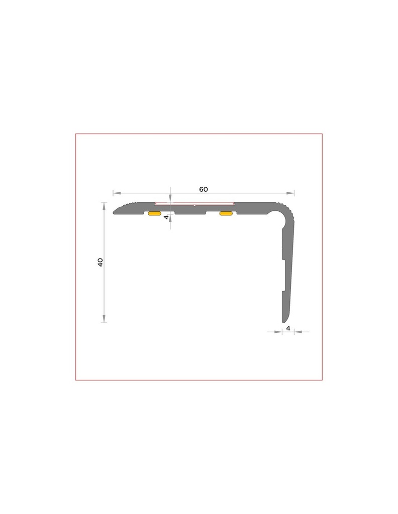 Cantonera 60x40 antidesliz. adhesivo (03) Alum. plata 300cm