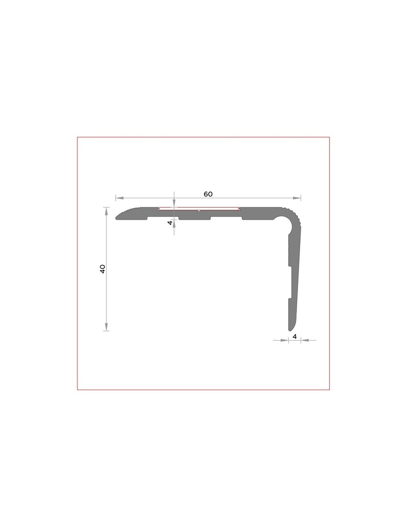 Cantonera 60x40 antidesliz. atornillar (03) Alum. plata 300cm